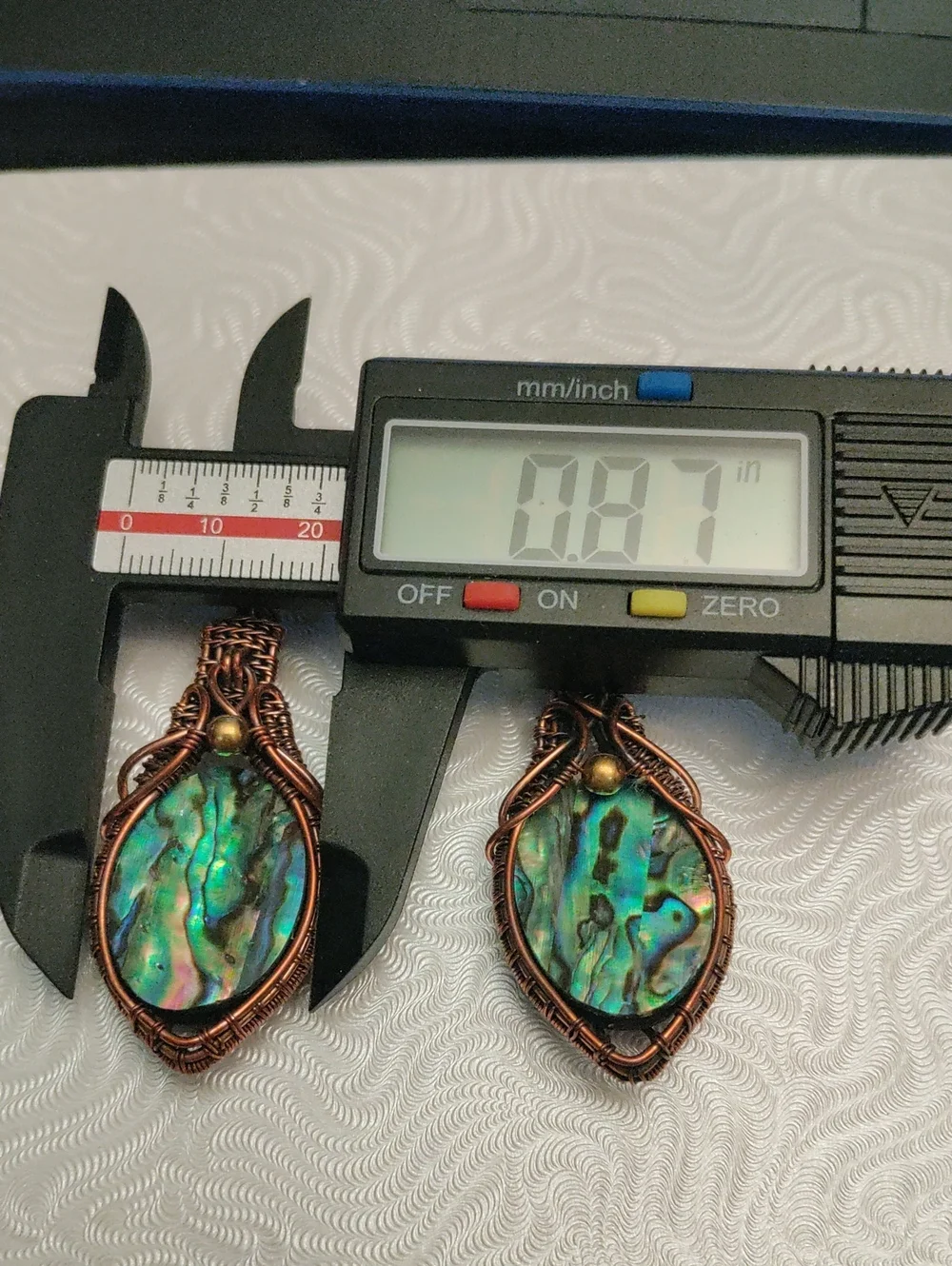 Artisan Copper Wire Abalone Teardrop Earrings - Blue Green